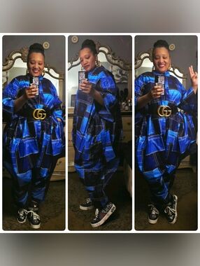 Plus Size Blue Patchwork Jumpsuit